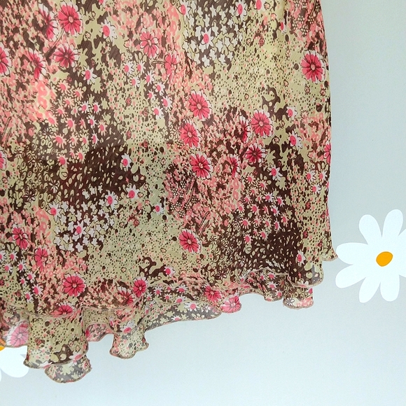 Kim Rogers Petite 90s Y2K Brown, Pale Green, & Pink Ruffle Midi Skirt - Picture 5 of 8